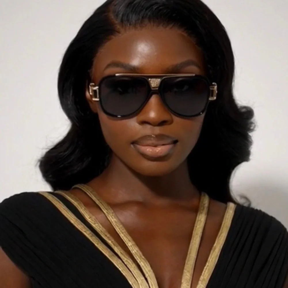 Women Sunglasses Baddie Aesthetic Glam Hip Hop Retro Designer Style Gold  Summer